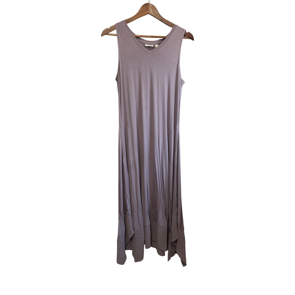 LOGO Lori Goldstein Midi Dress Women S Purple Excellent Sharkbite Hem Pockets
